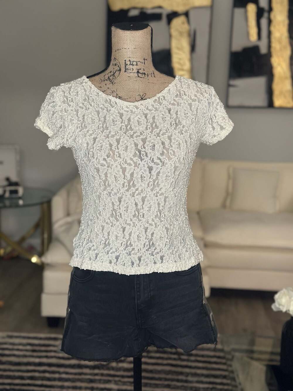 Vintage Womens Lace Top - CREAM